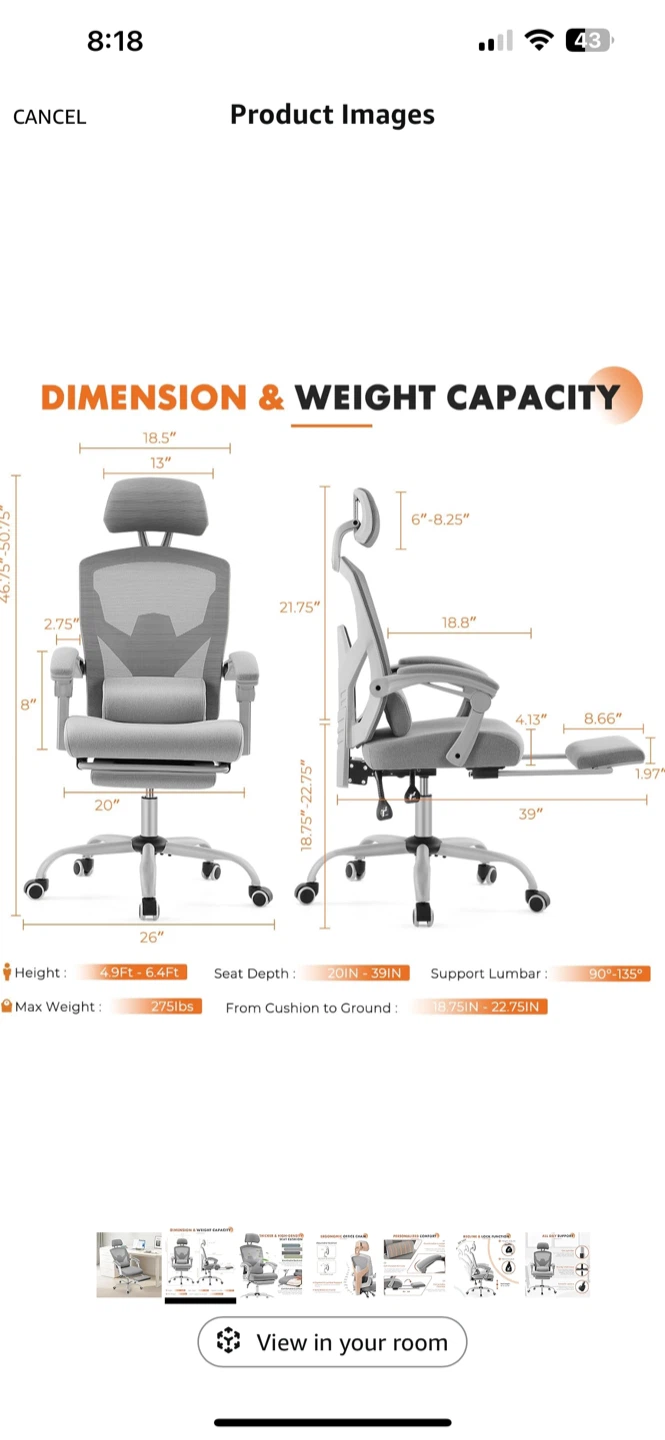 Gray Ergonomic Office Chair with Footrest - photo 3