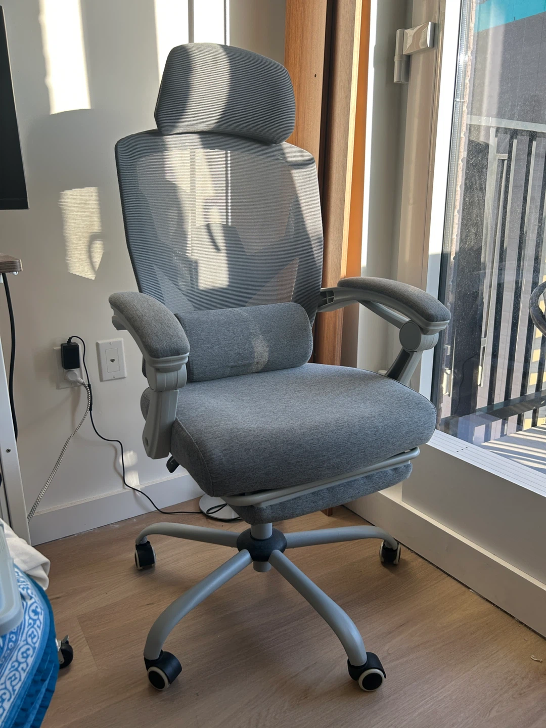 Gray Ergonomic Office Chair with Footrest