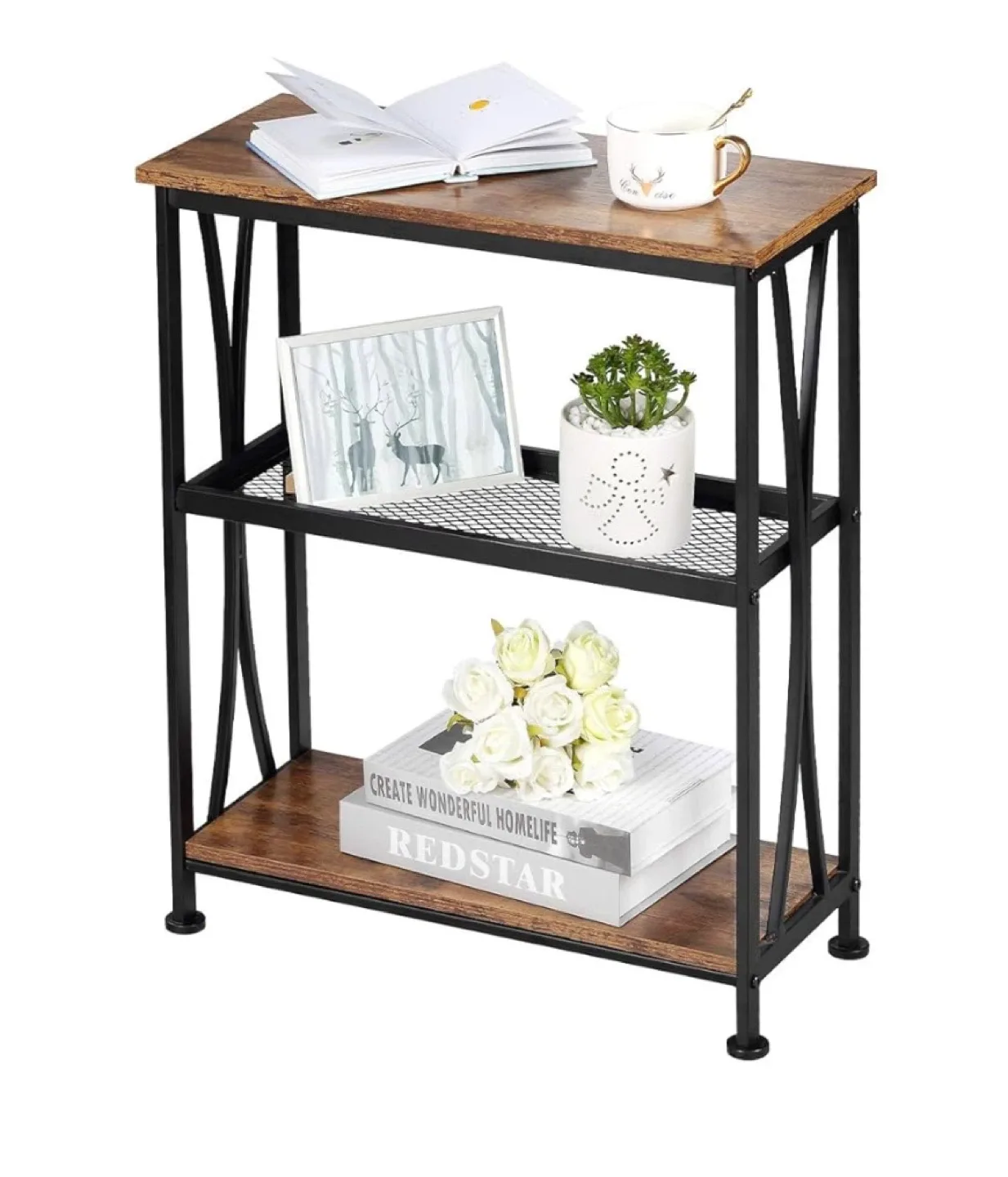 Narrow Console Table with Storage Shelf - Wood & Metal Frame thumbnail