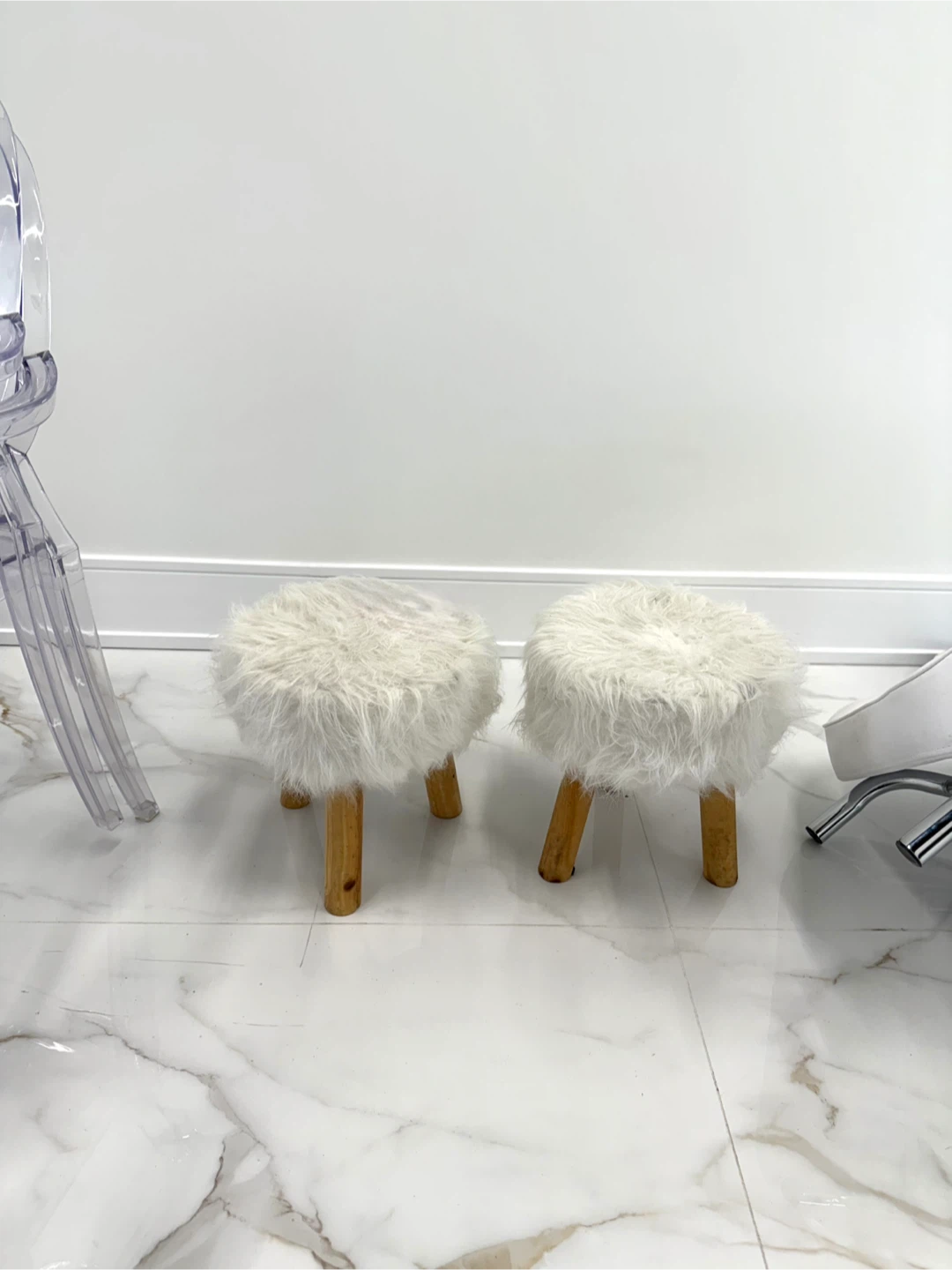 White Faux Fur Stools