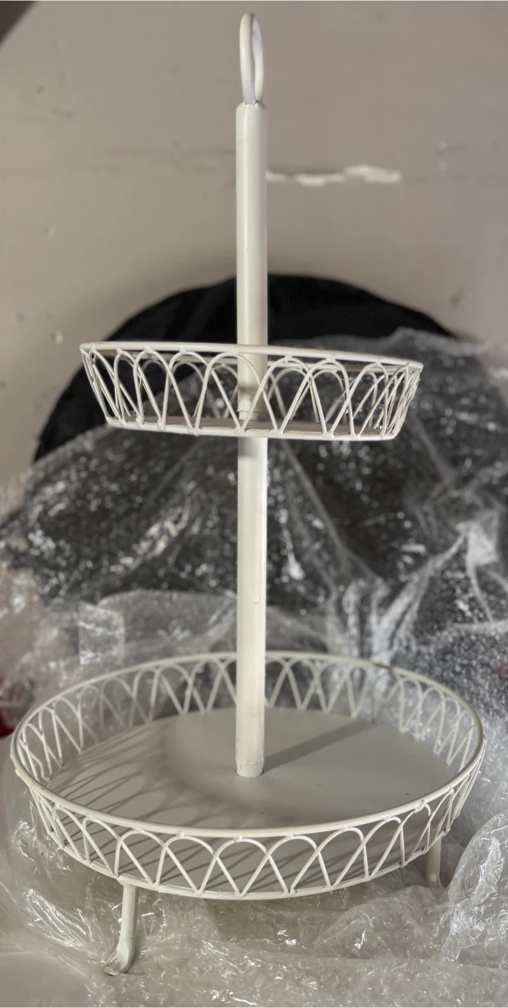 White Metal 2-Tiered Serving Stand