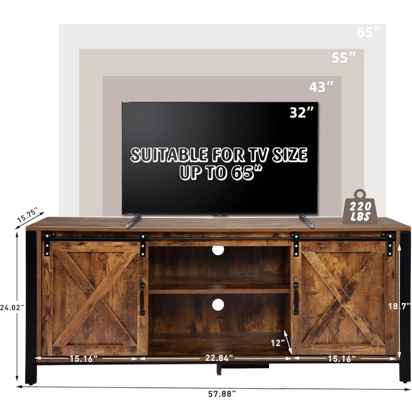 Rustic Brown Media Console with Barn Doors - photo 2