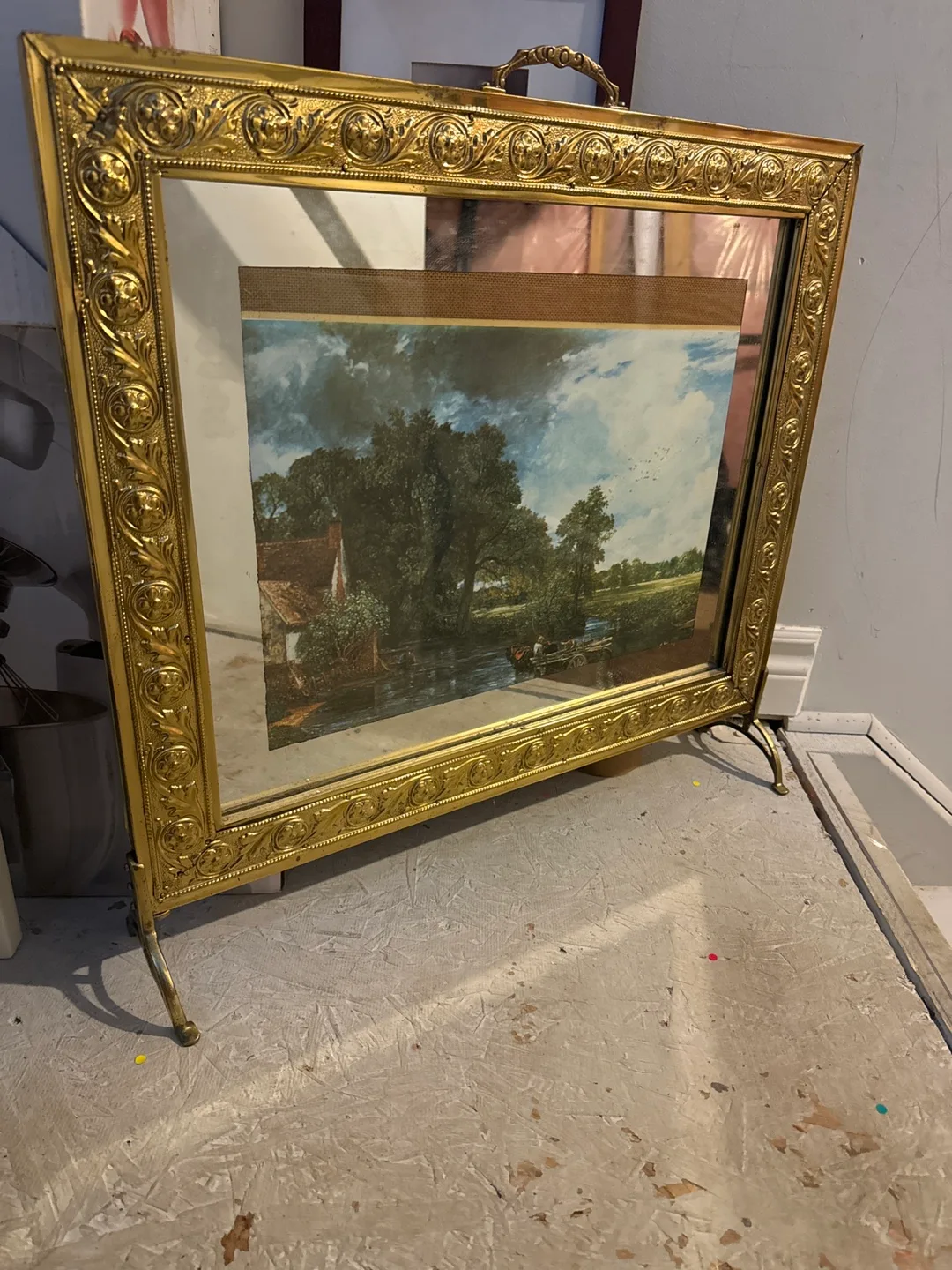 Vintage Ornate Gold Framed Fireplace Screen image indicator(2)