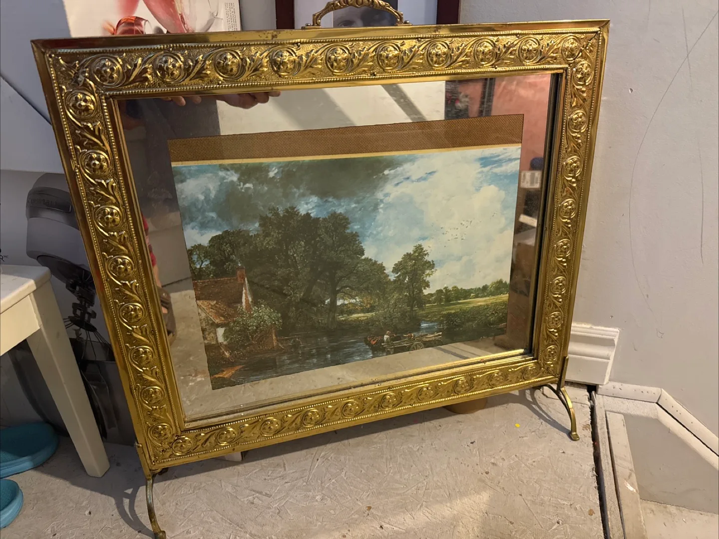 Vintage Ornate Gold Framed Fireplace Screen thumbnail