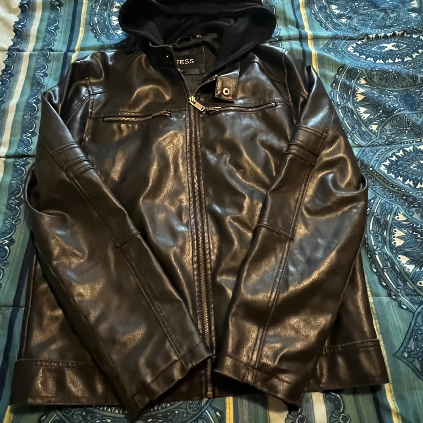 Guess Black Leather Jacket Size S