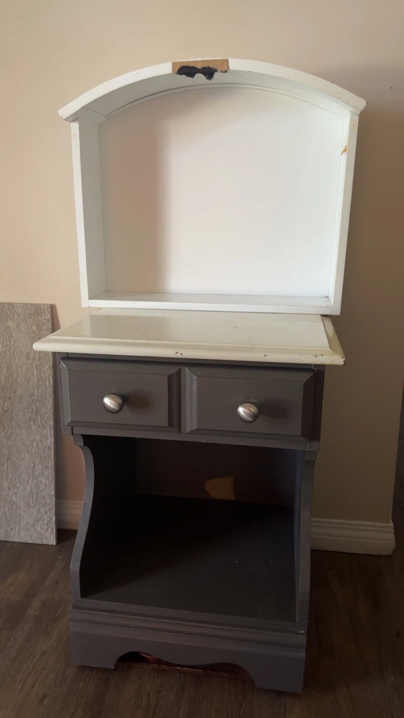 Grey & White Nightstand with Shelf
