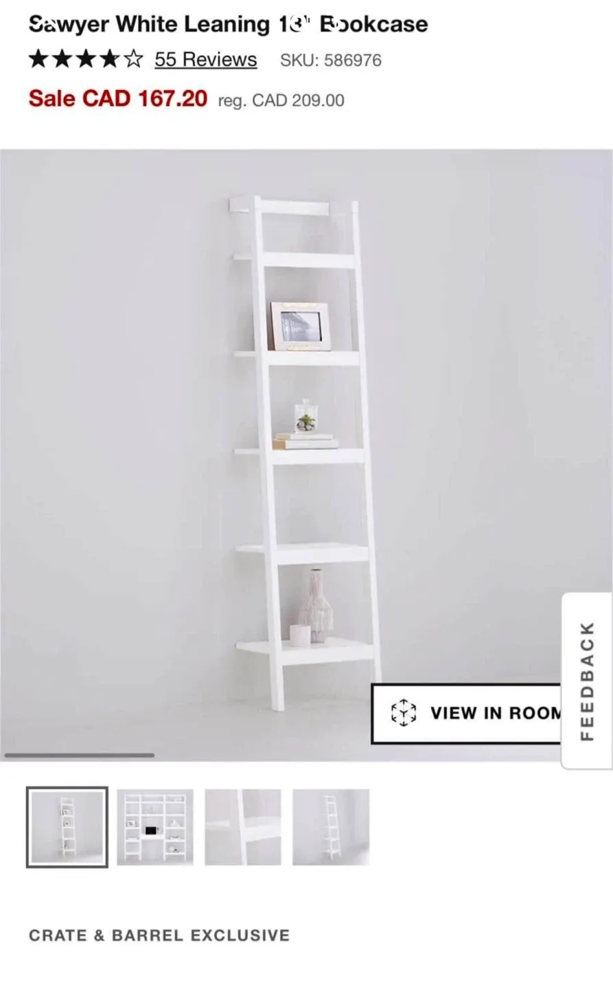 Crate & Barrel Sawyer White Leaning Bookcase image indicator(4)
