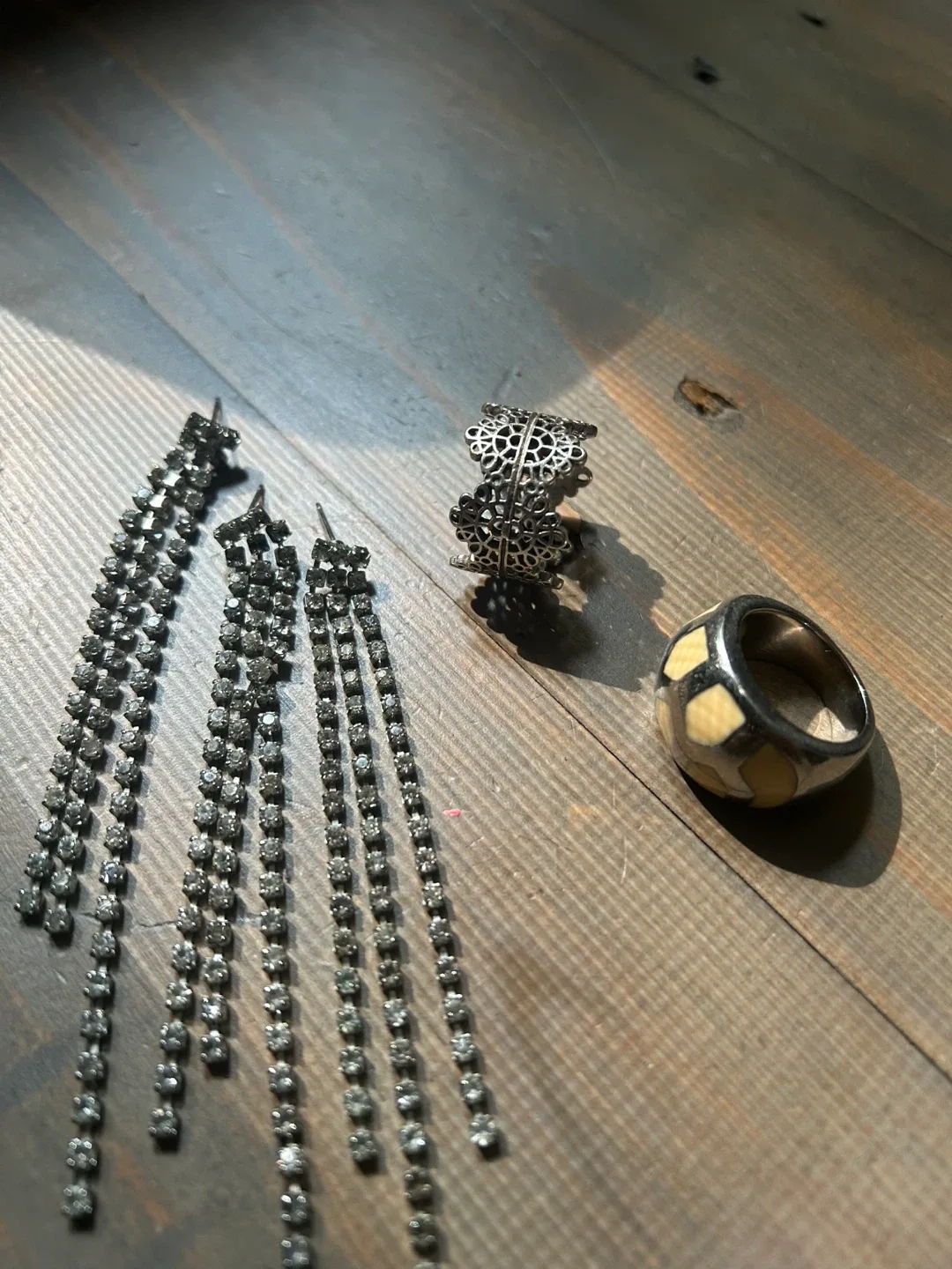 Rhinestone Dangle Earrings & Two Rings image indicator(6)