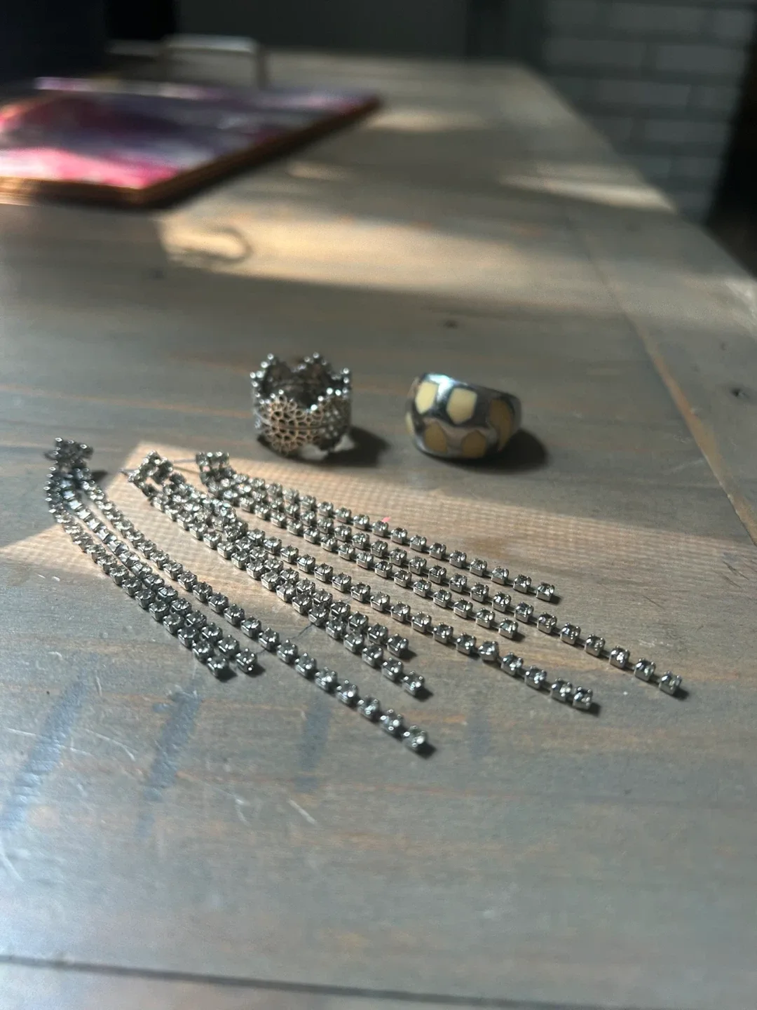 Rhinestone Dangle Earrings & Two Rings image indicator(4)