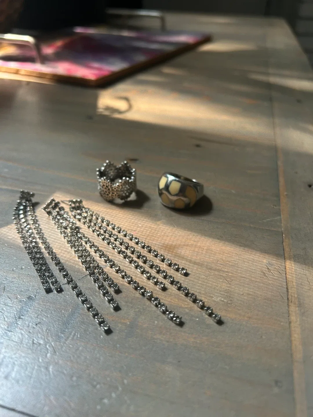 Rhinestone Dangle Earrings & Two Rings image indicator(7)