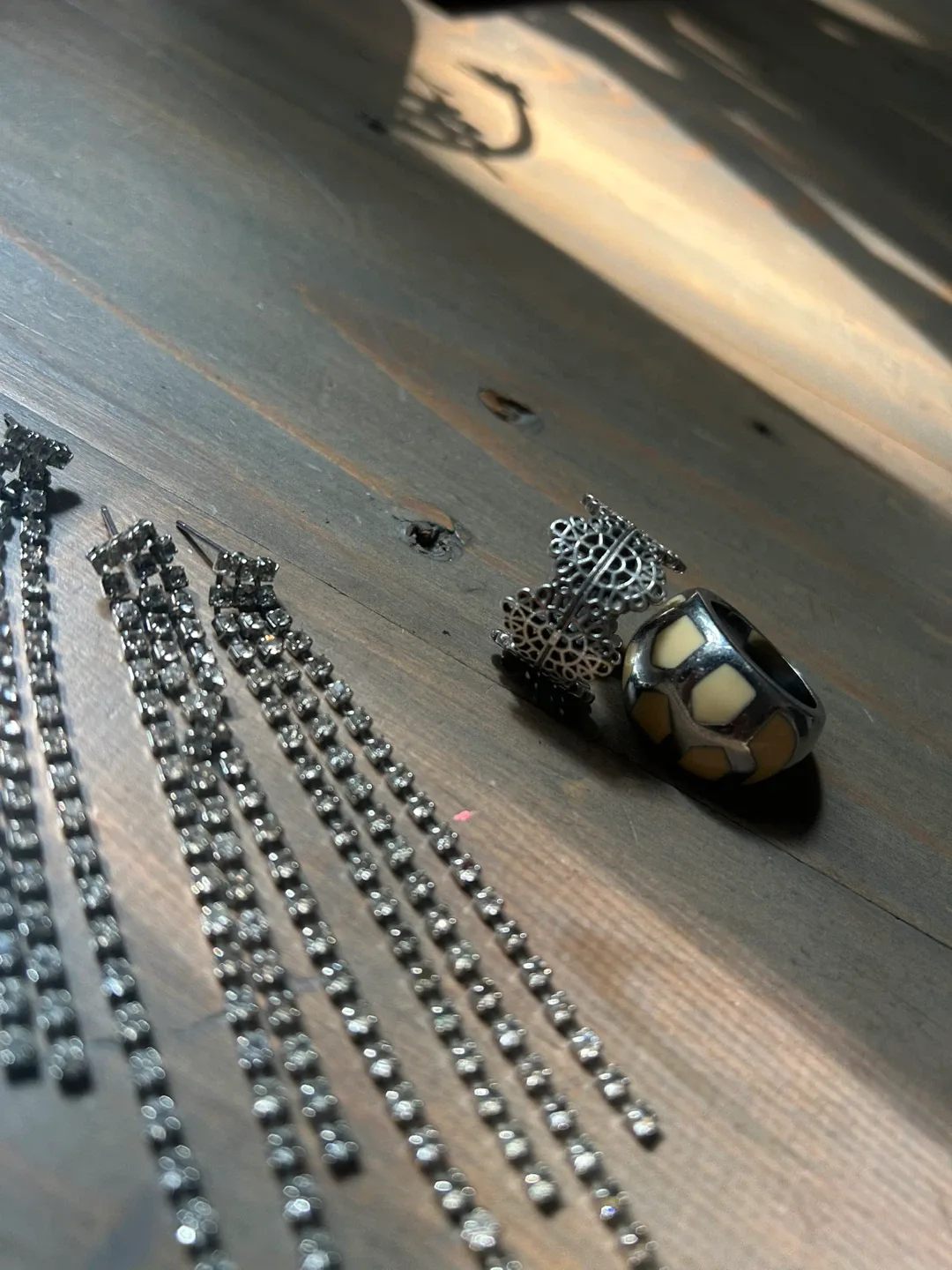 Rhinestone Dangle Earrings & Two Rings image indicator(8)