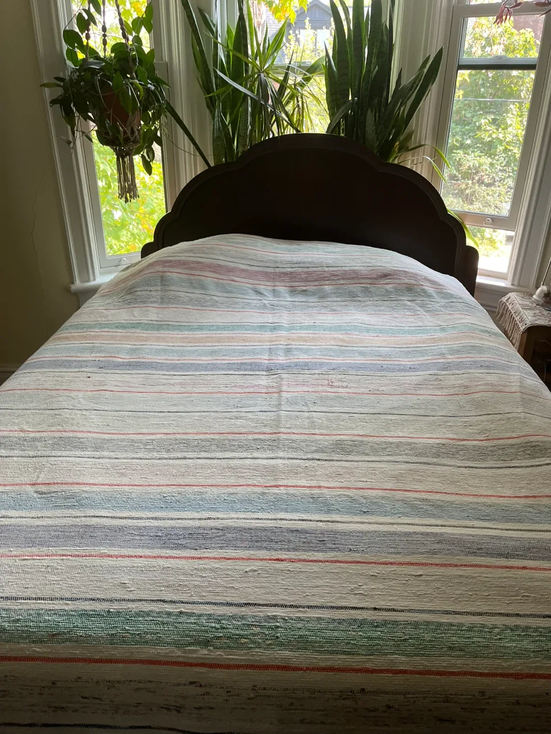 Vintage hand crafted Catalogne bed spread from Quebec thumbnail