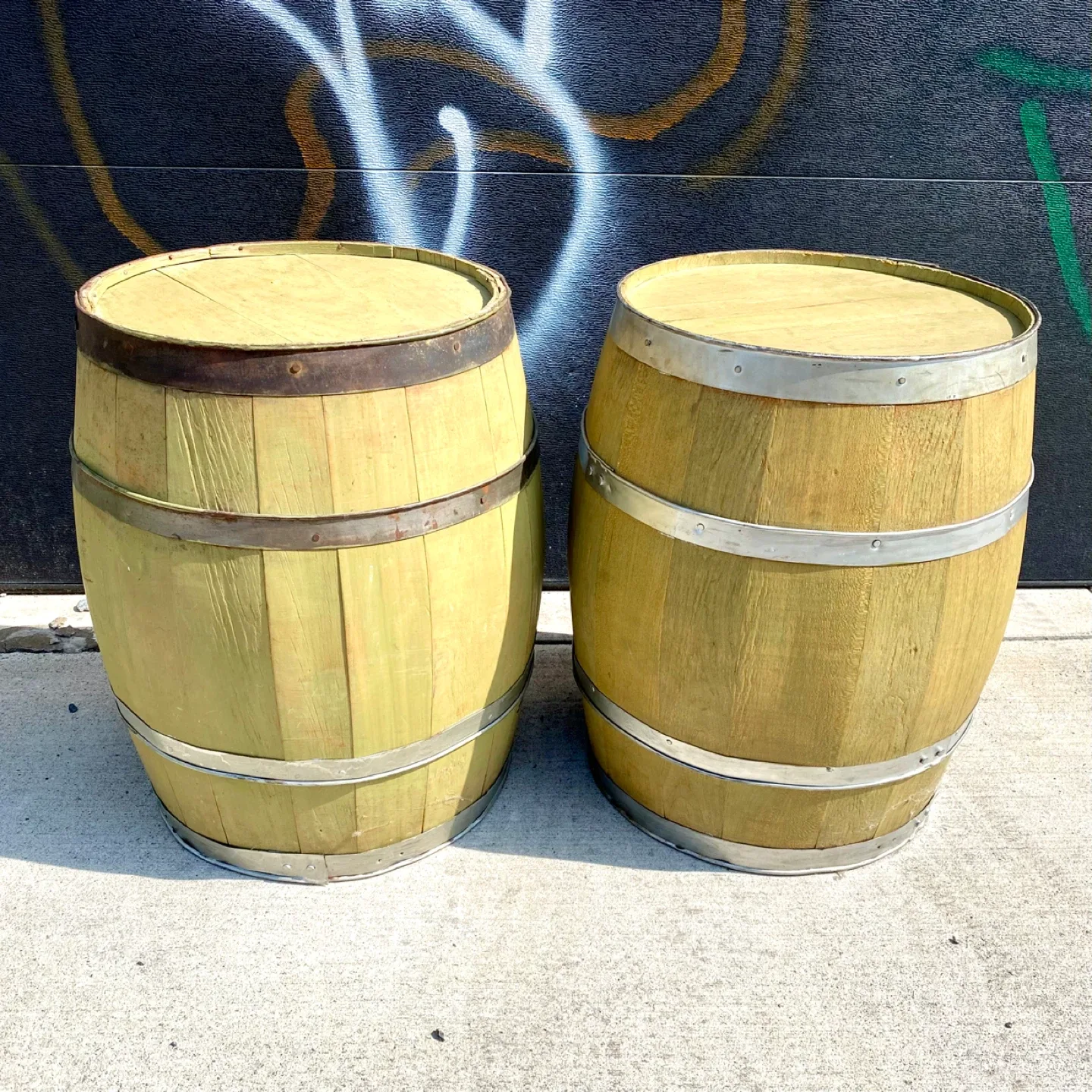 Pair of Vintage Barrel Side Tables thumbnail