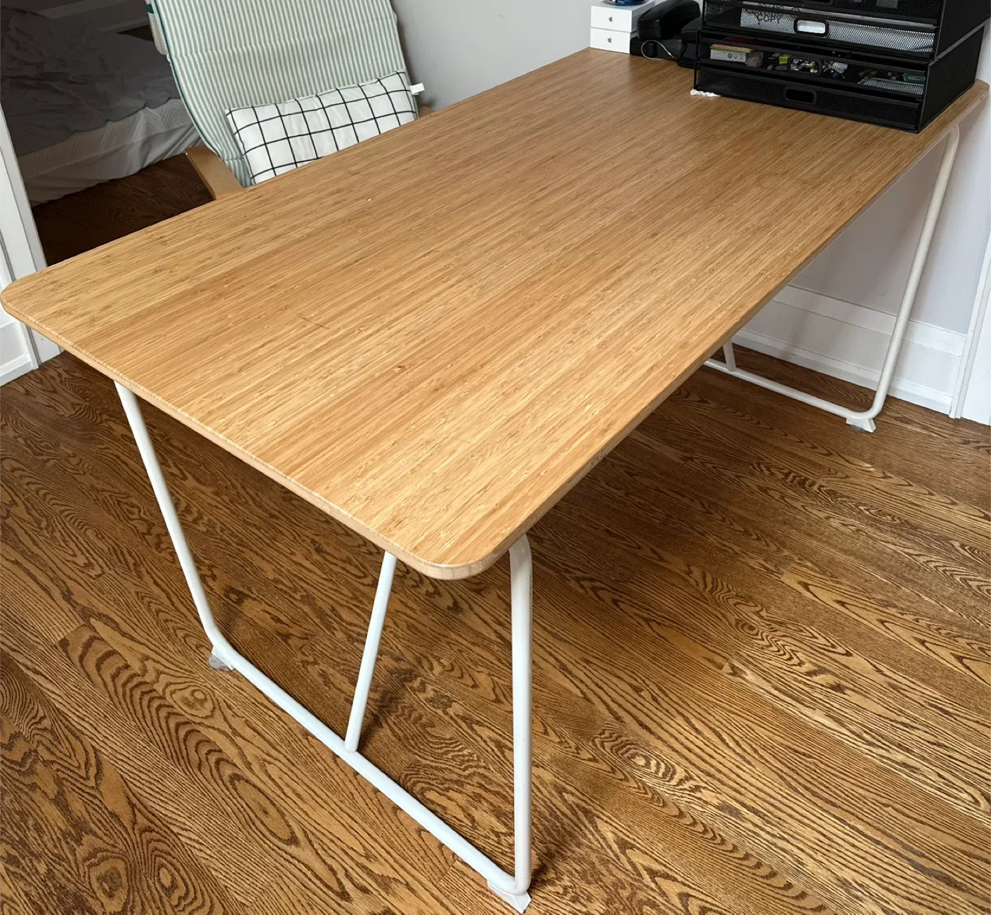 IKEA - Wooden Desk with White Legs thumbnail