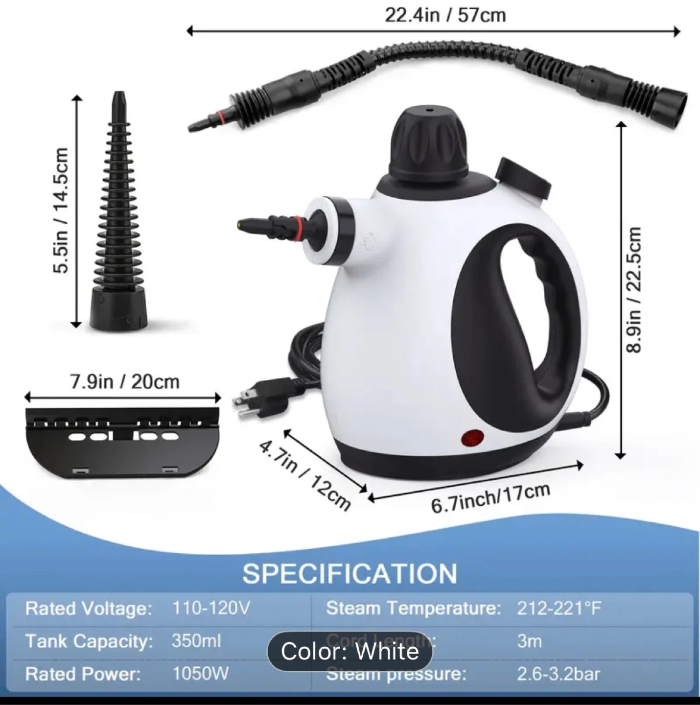 White Handheld Steam Cleaner with Accessories - photo 2