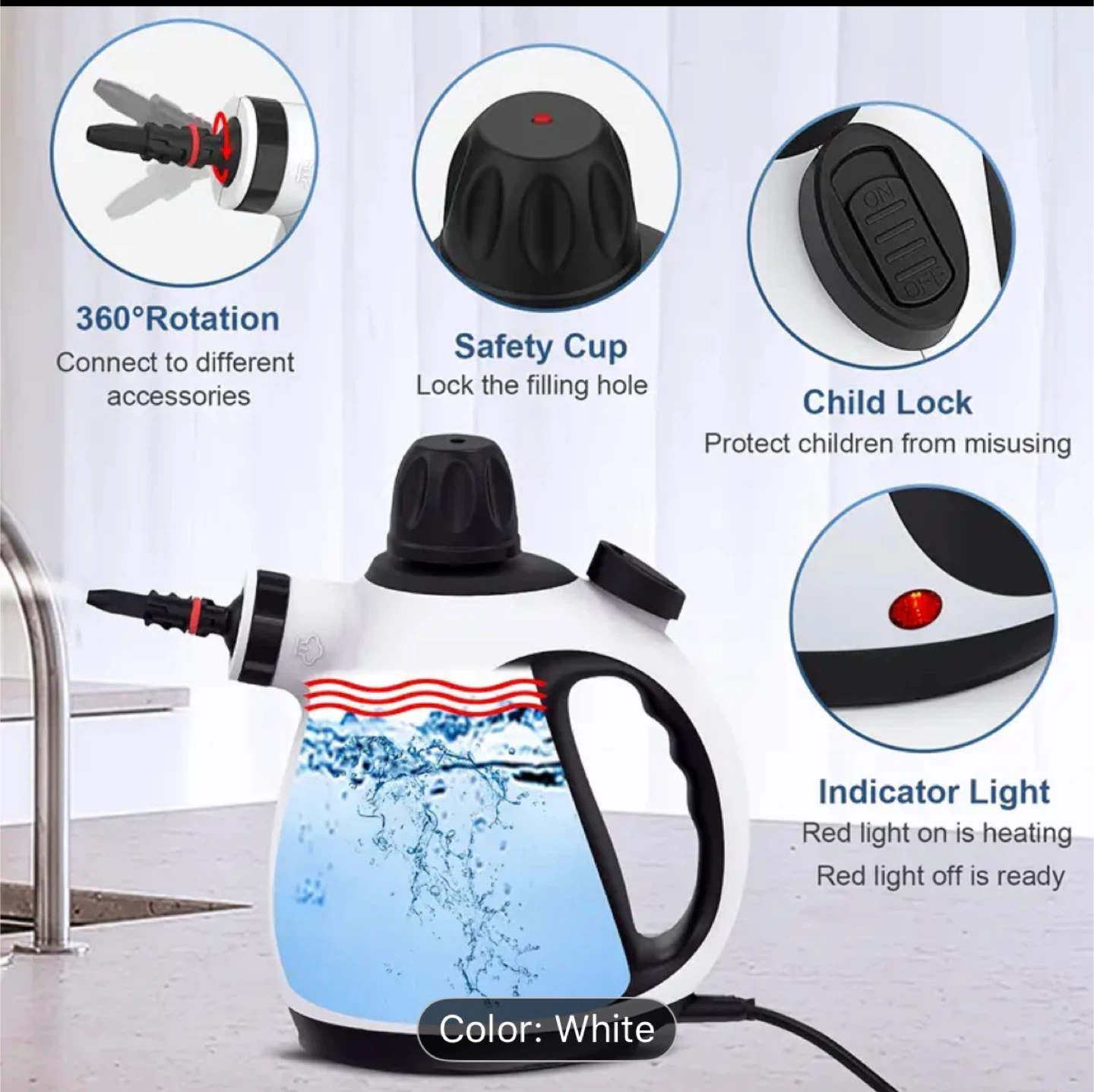 White Handheld Steam Cleaner with Accessories - photo 3