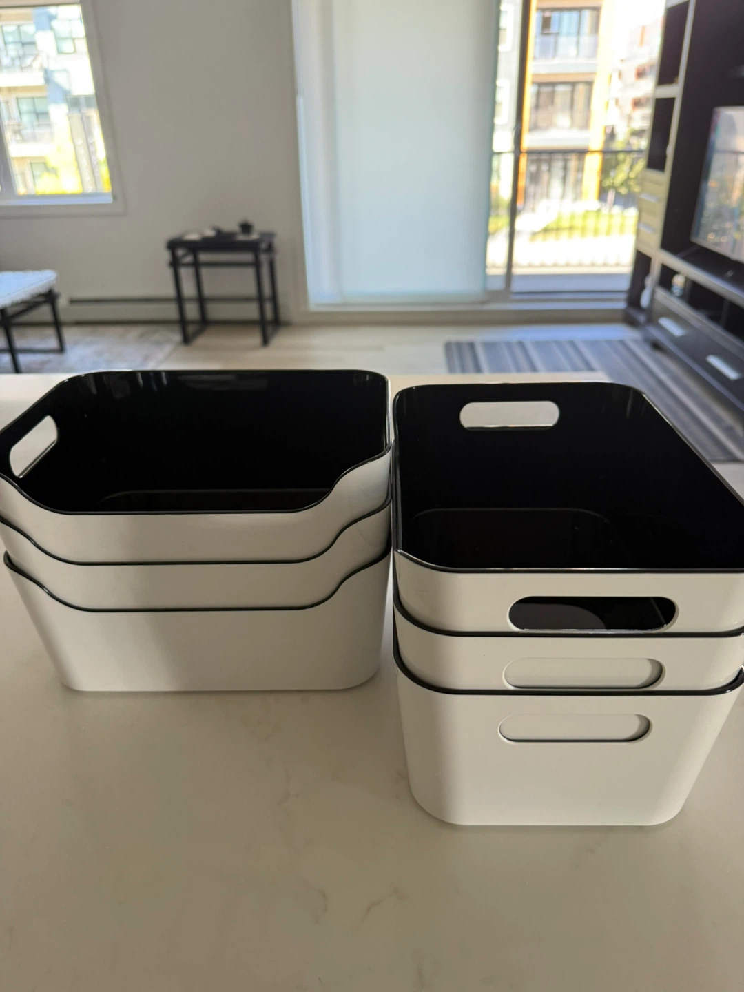 White & Black Storage Bins - Set of 6