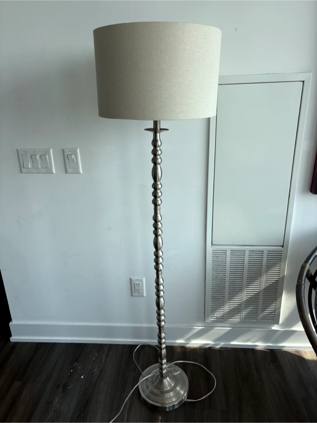 Floor Lamp - Beige Shade, Silver Base