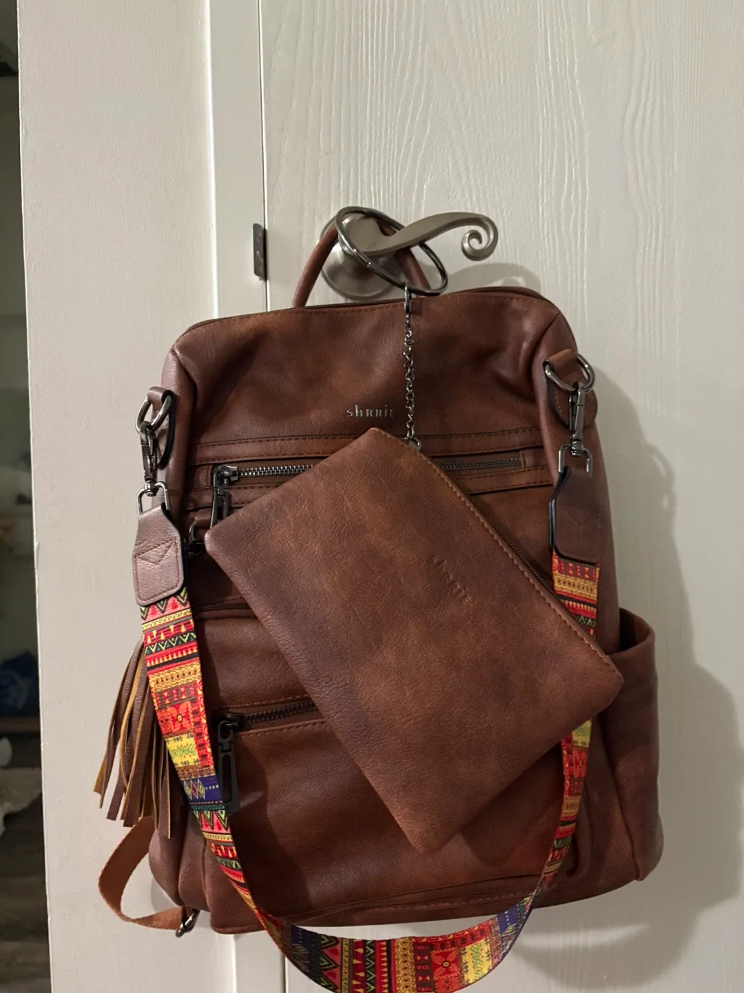 Shrrie Brown Backpack with Colourful Strap thumbnail
