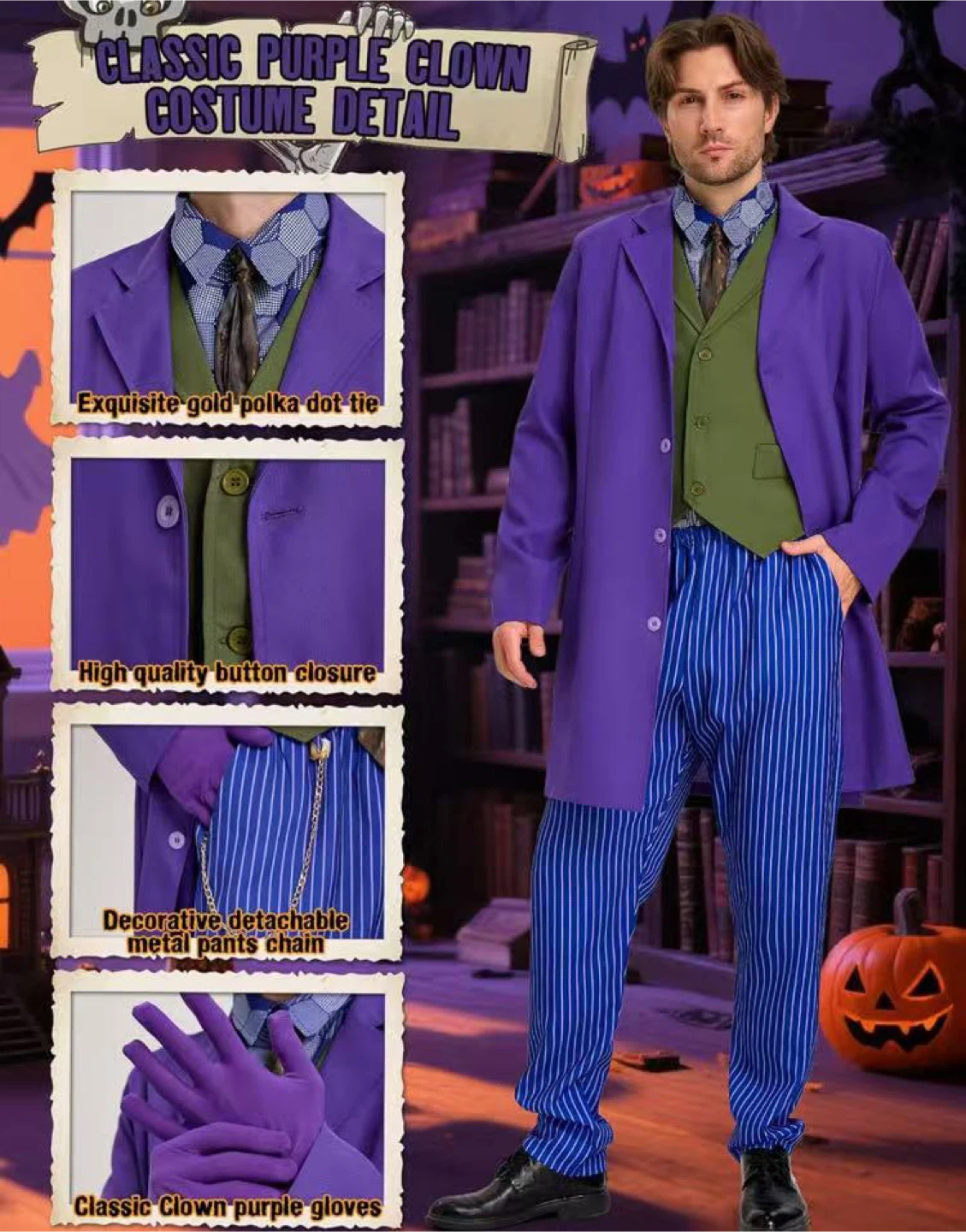 Men's Classic Purple Clown Costume - 7 Pcs Deluxe - photo 5