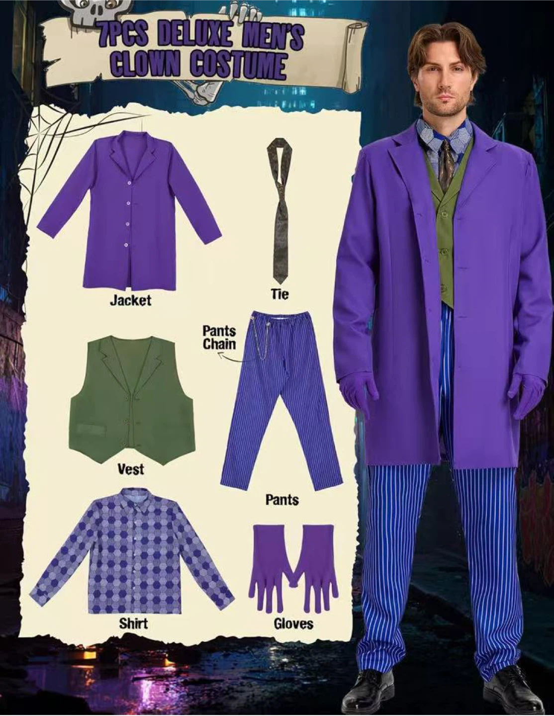 Men's Classic Purple Clown Costume - 7 Pcs Deluxe - photo 4