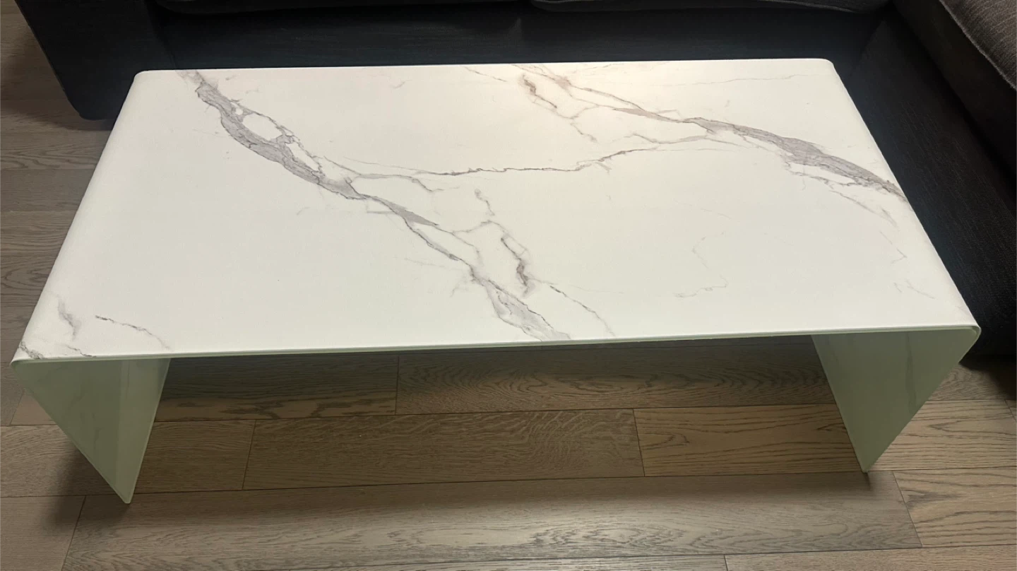 White Marble Glass Coffee Table - photo 2