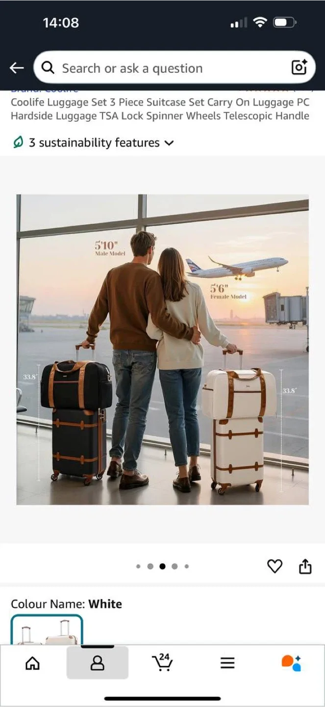 Coolife 3-Piece Luggage Set – Black – Brand New image indicator(7)