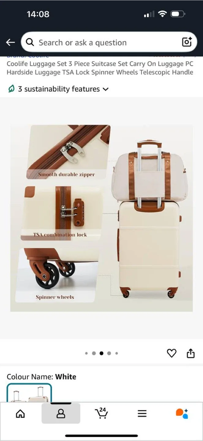 Coolife 3-Piece Luggage Set – Black – Brand New image indicator(8)