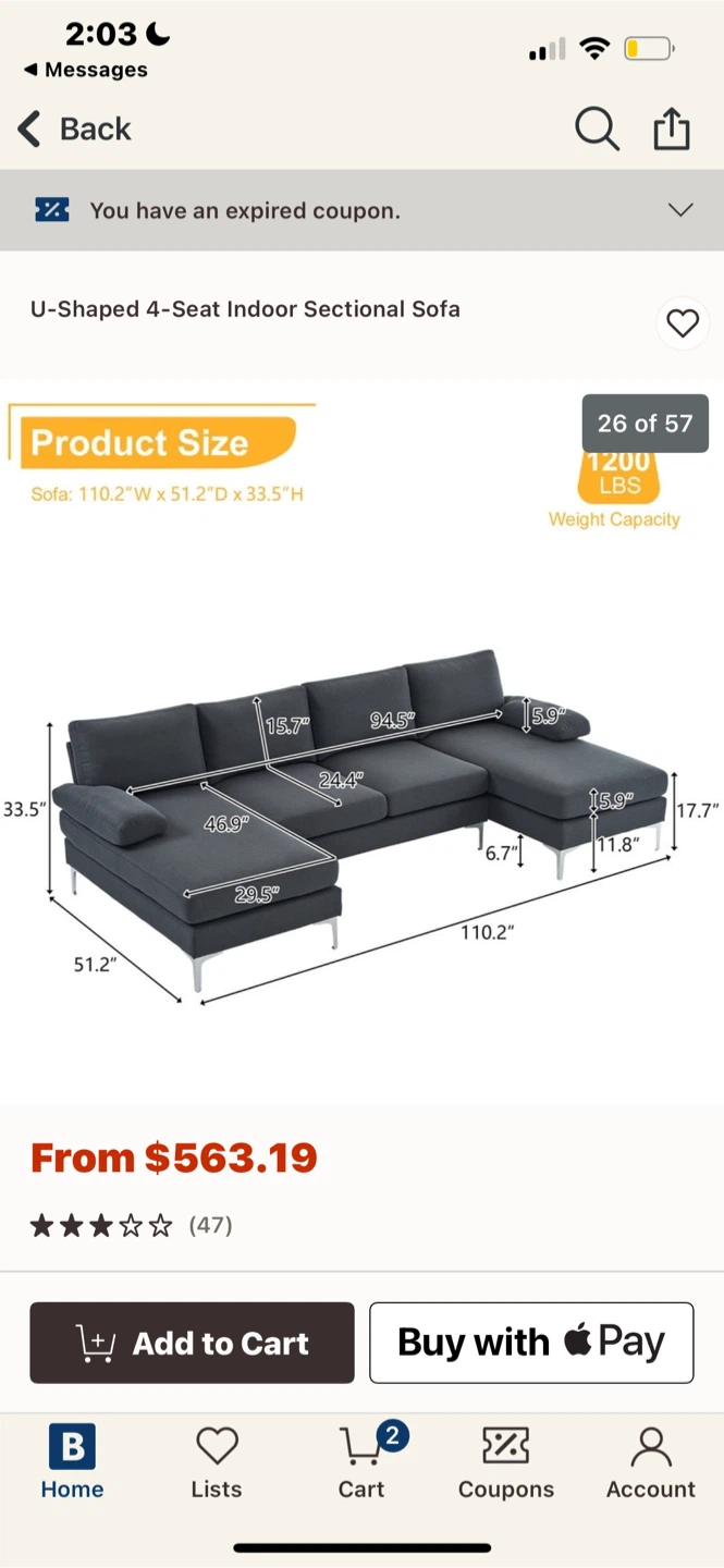 U-Shaped 4-Seat Indoor Sectional Sofa - New in Box! - photo 2