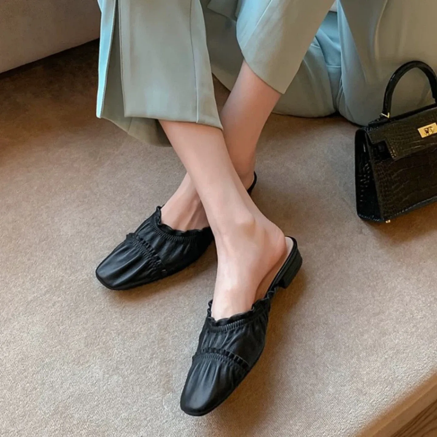 Black Mules, lambskin, Size 7 thumbnail