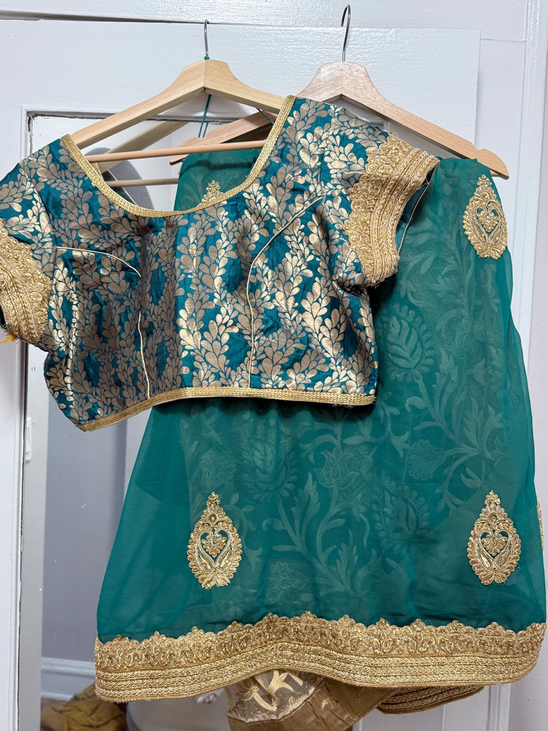 Green & Gold Sari with Blouse