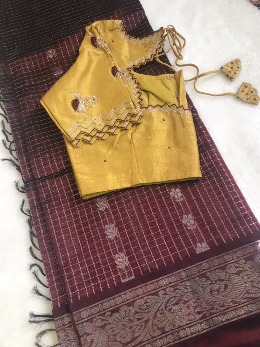 Handloom Mangalagiri Silk Saree and stitched maggam work blouse