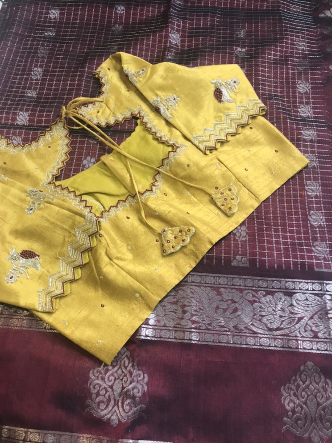 Handloom Mangalagiri Silk Saree and stitched maggam work blouse - photo 5