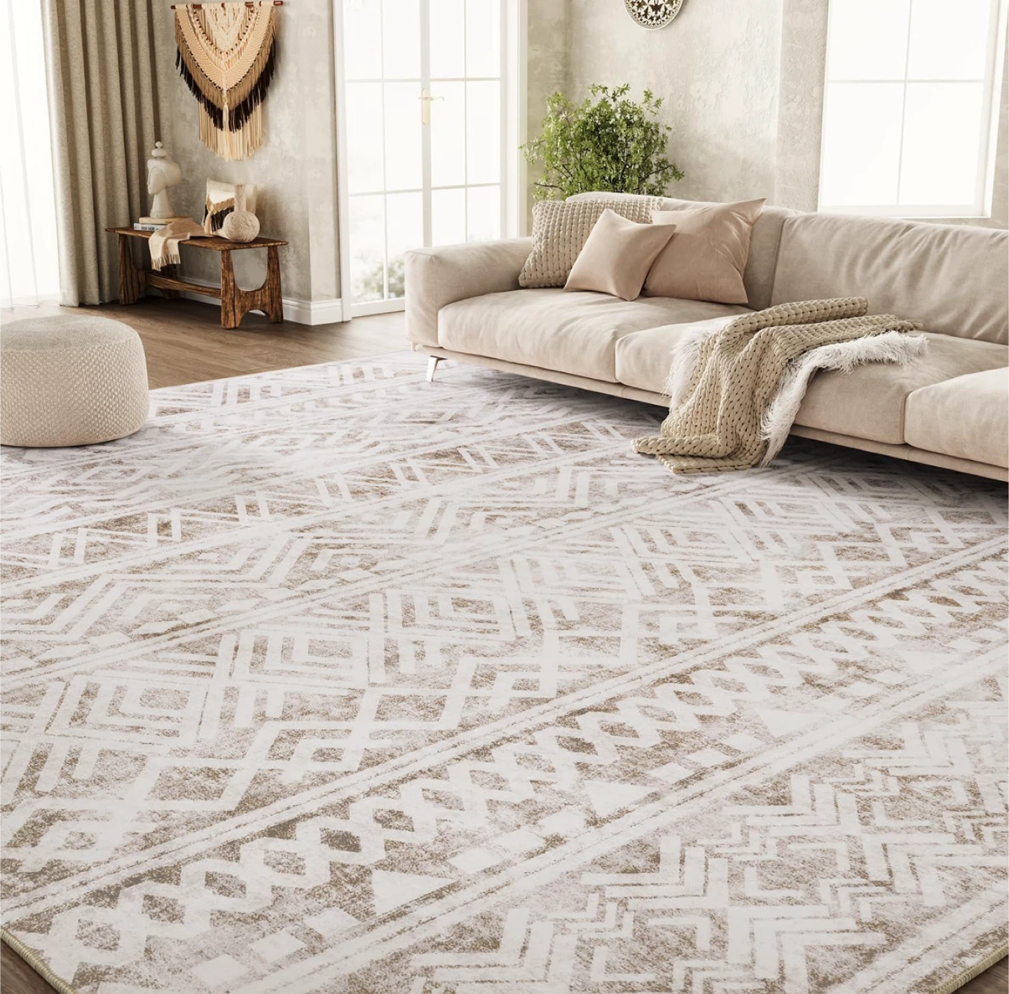 New! Large 8’x10’ Soft Moroccan Boho Machine Washable Area Rug