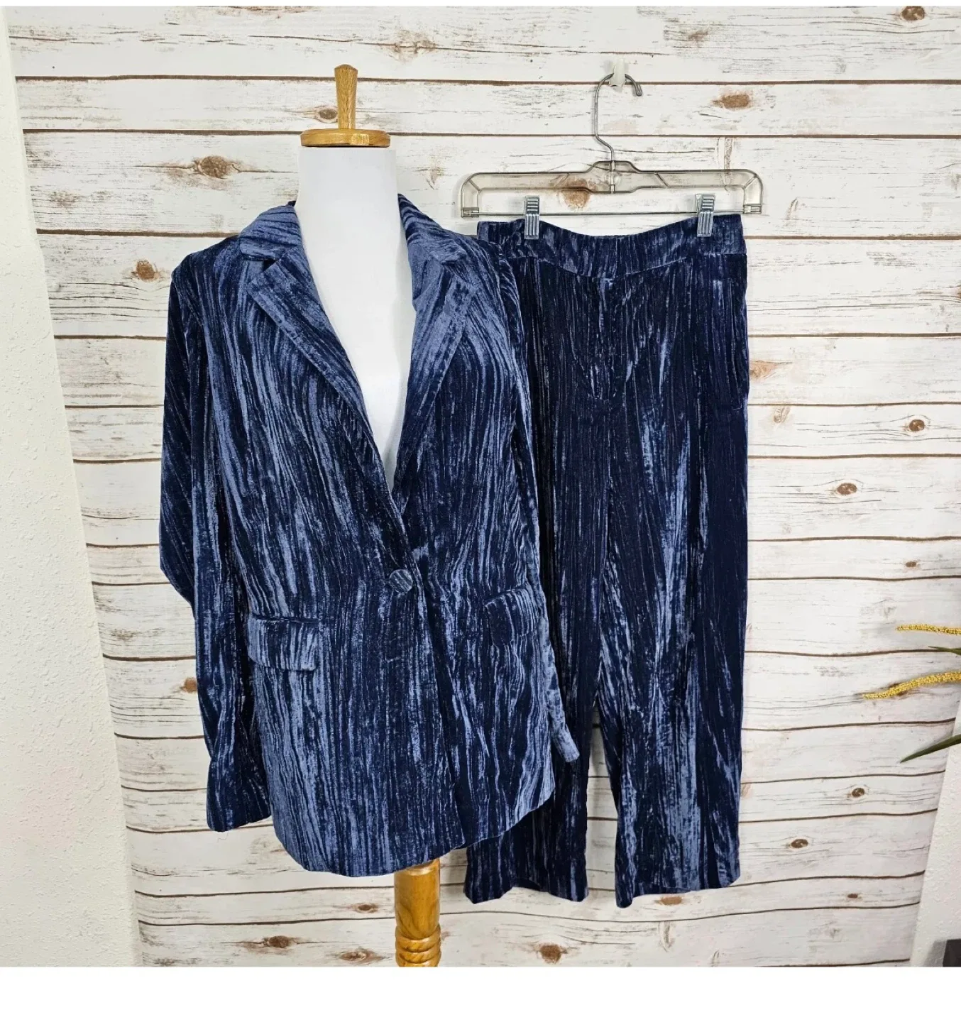 Topshop Blue Velvet Suit Set thumbnail