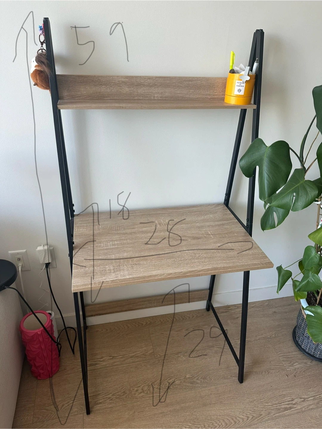 Ladder Desk with Shelf - Light Wood & Black Frame - photo 2