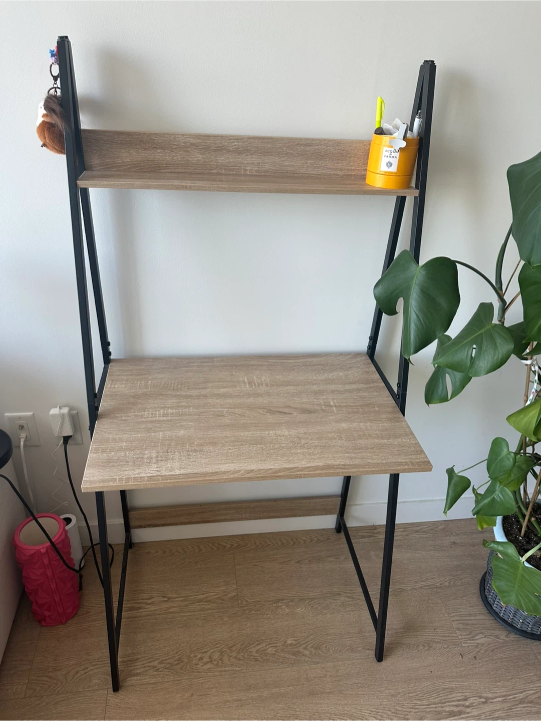 Ladder Desk with Shelf - Light Wood & Black Frame
