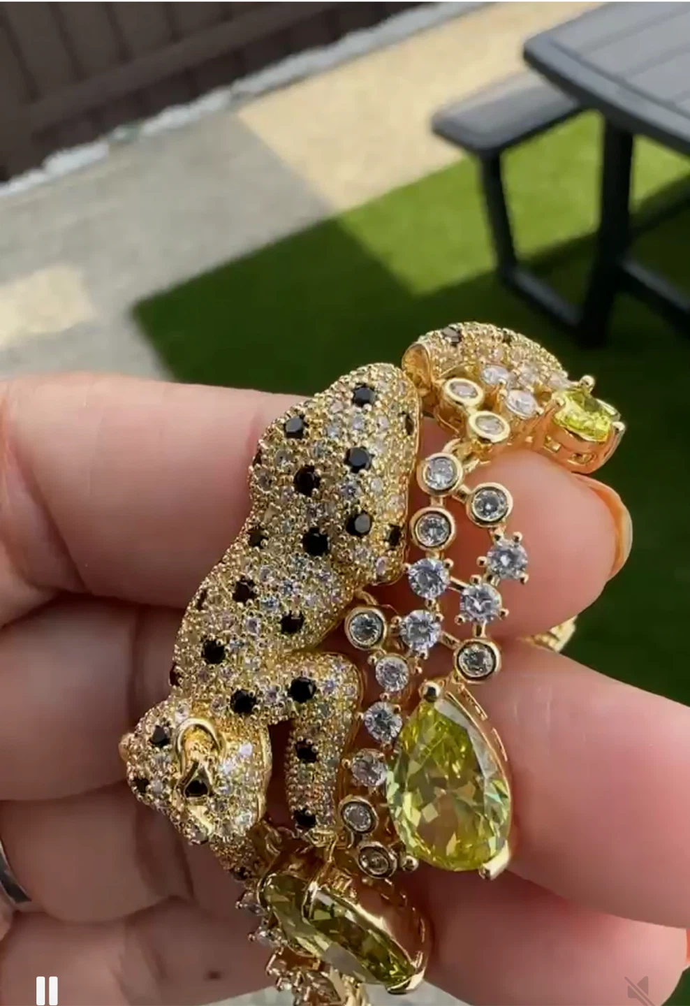 Gold-tone Leopard & Gemstone Bracelet - photo 3