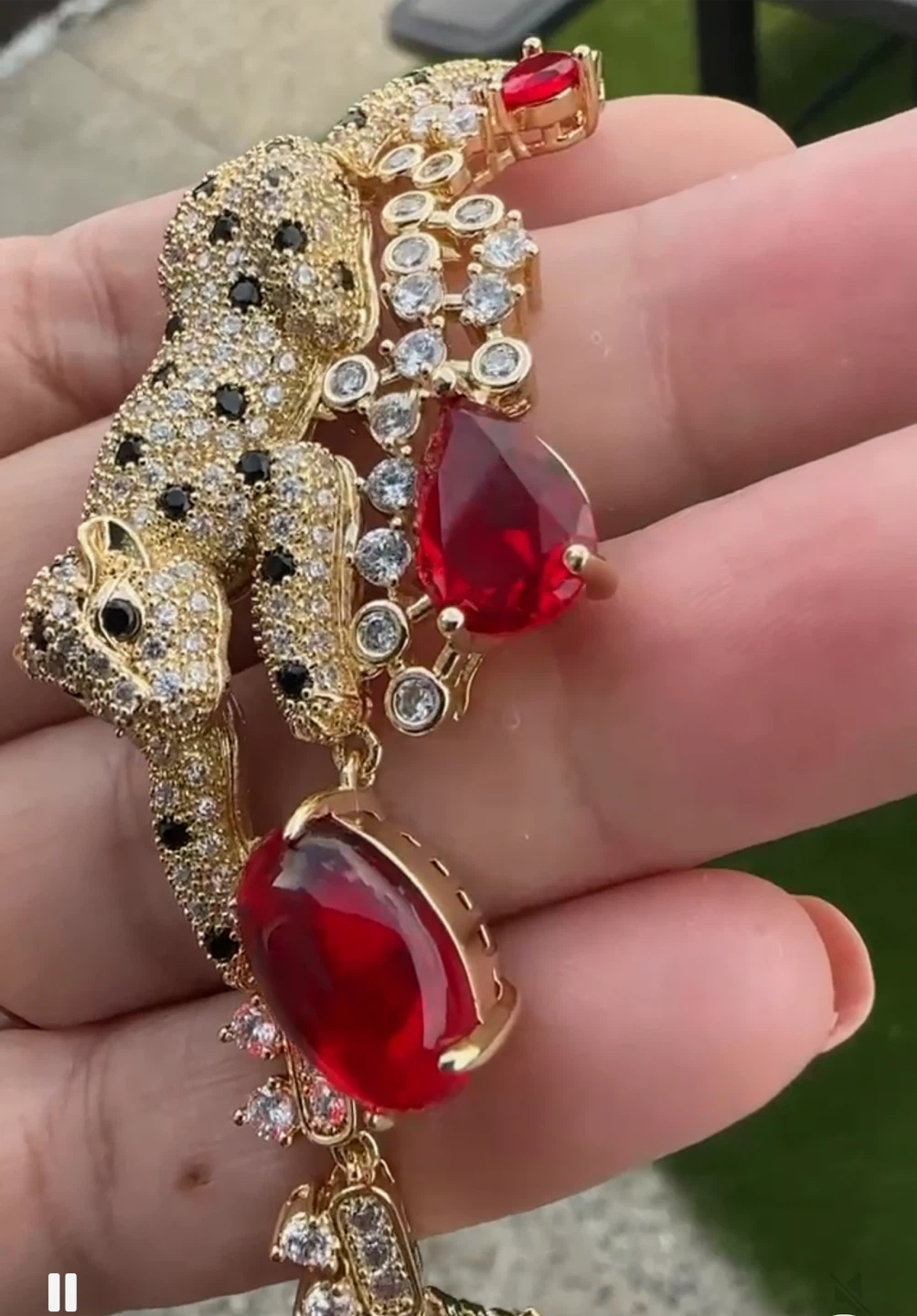 Gold-tone Leopard & Gemstone Bracelet