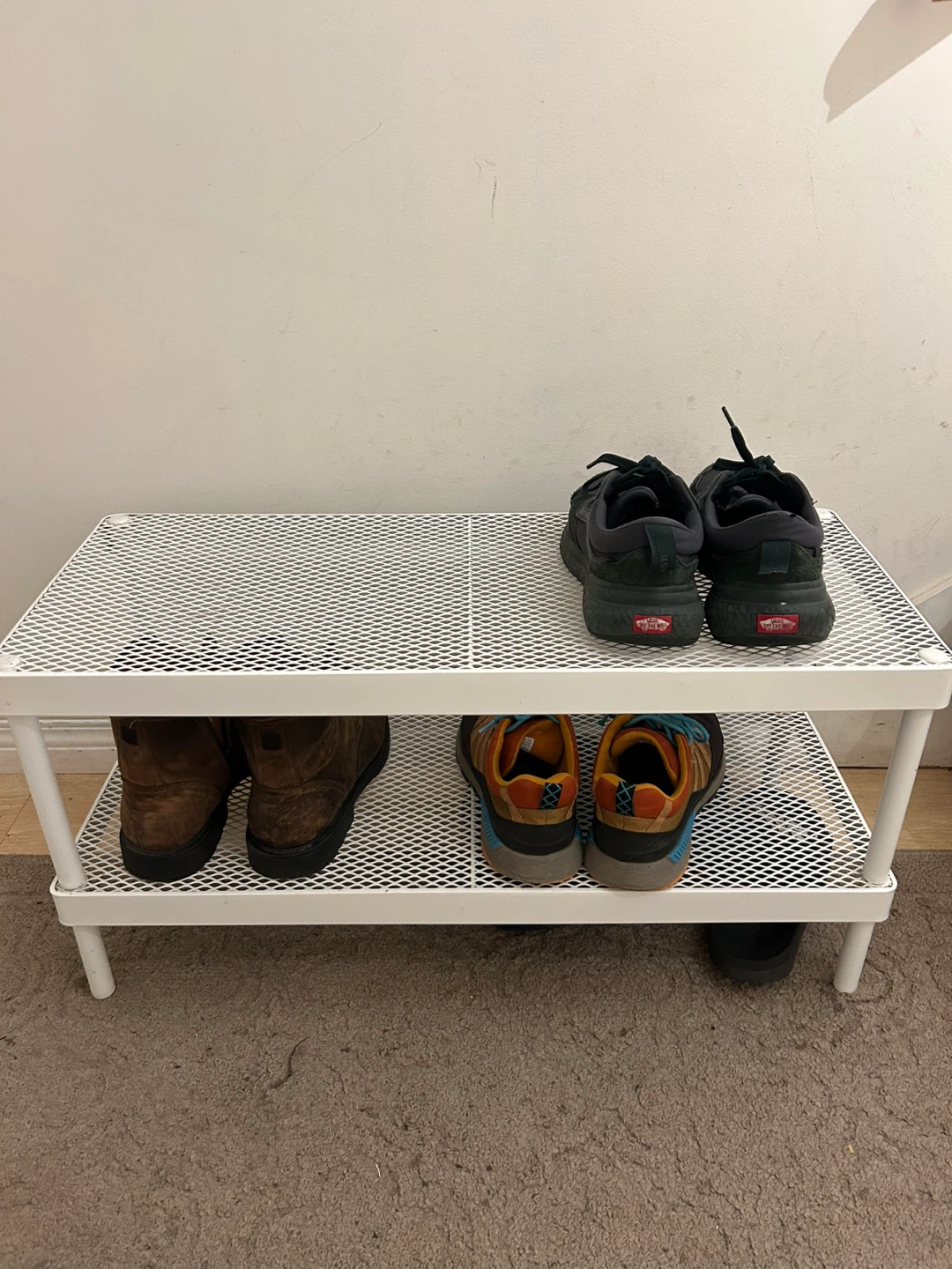 White Metal Mesh Shoe Rack