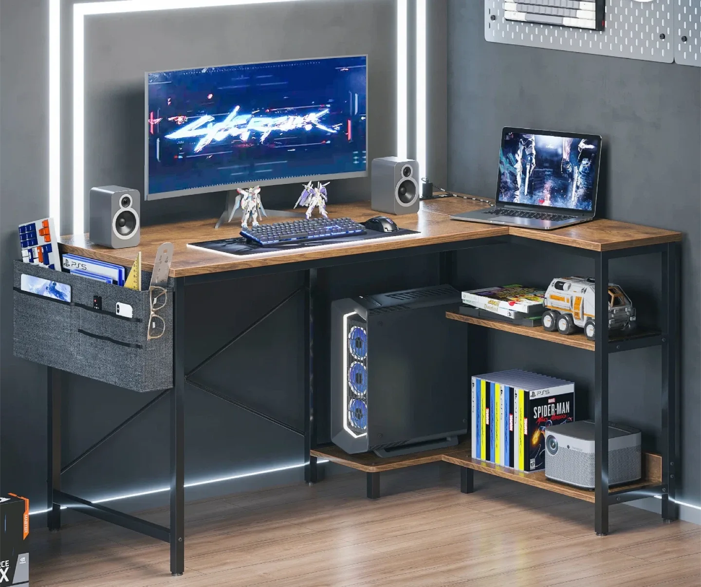 L Shaped Gaming Desk with Shelves image indicator(2)