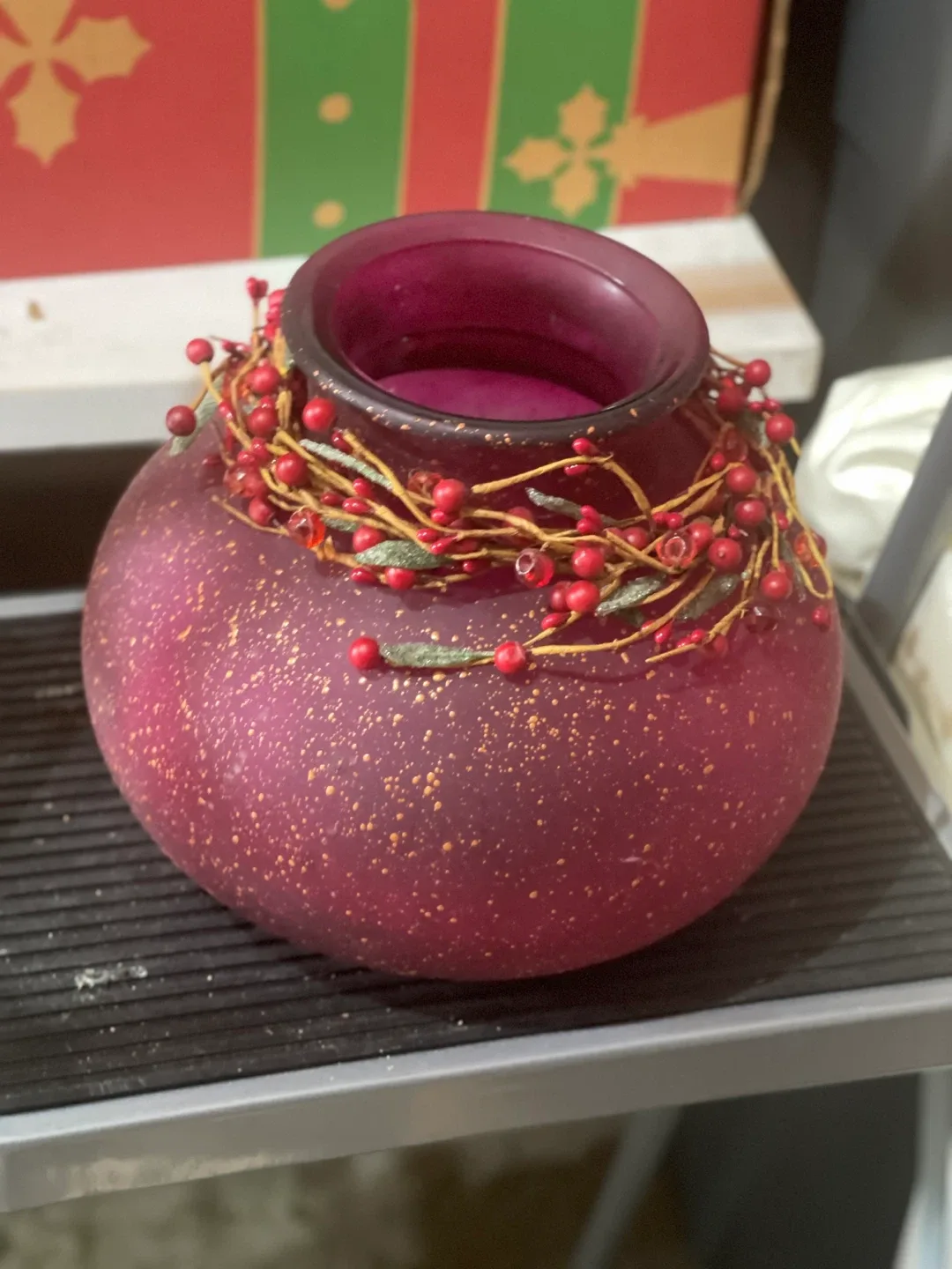 Purple Glass Vase with Berry Garland thumbnail
