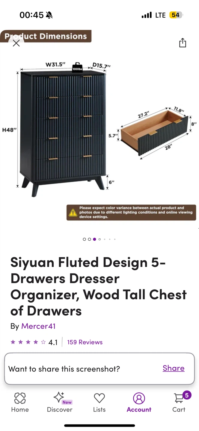 Siyuan Fluted 5-Drawer Dresser & Hardester Nightstand - photo 2