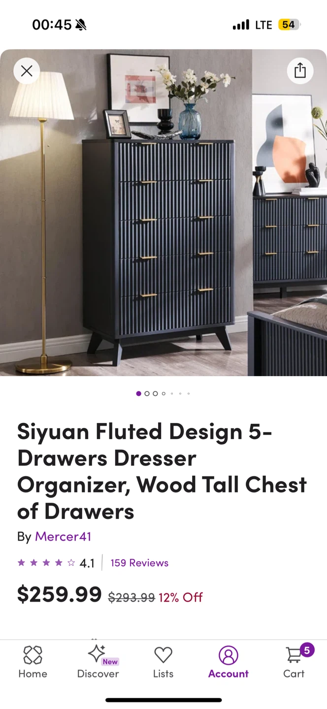 Siyuan Fluted 5-Drawer Dresser & Hardester Nightstand