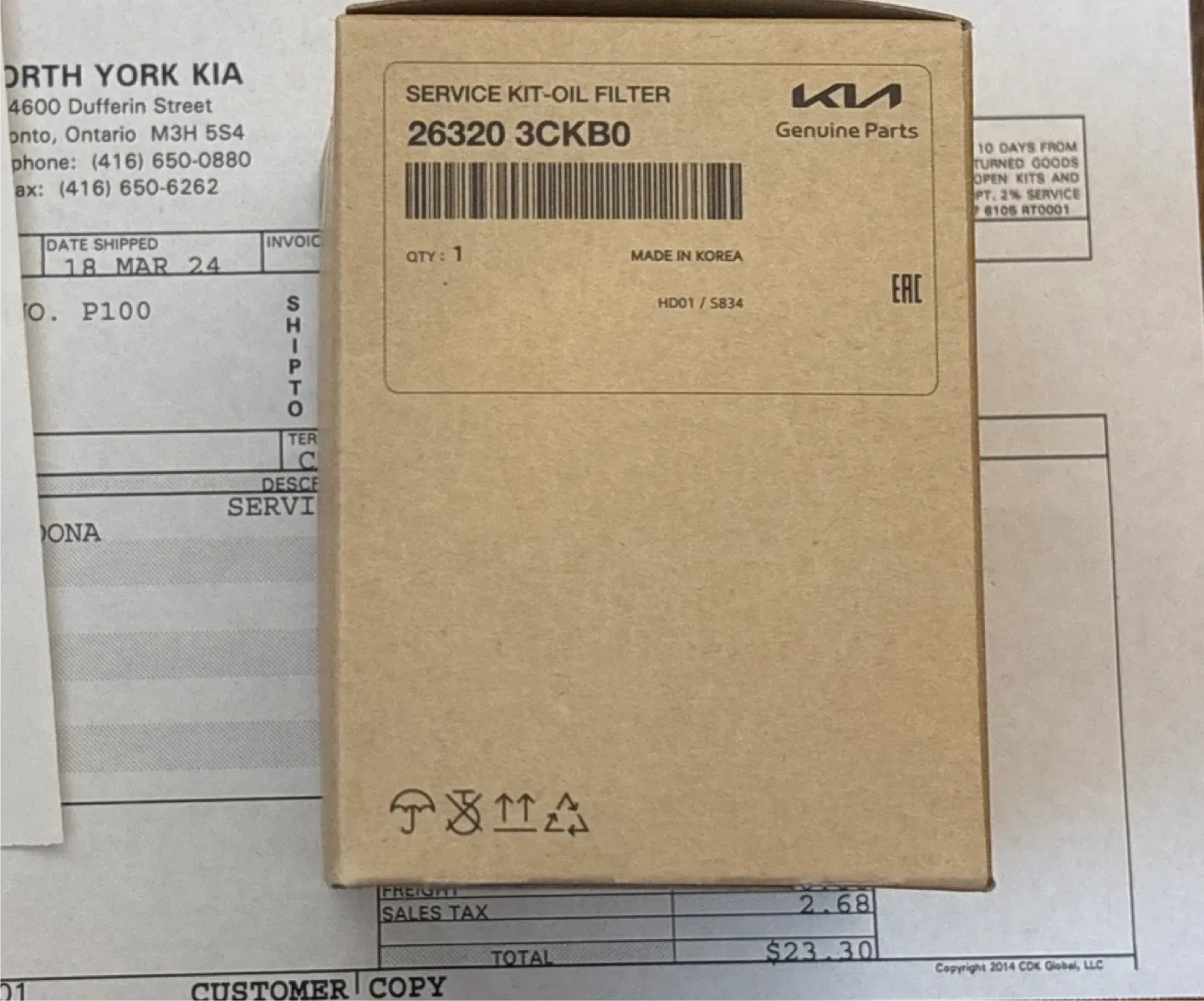 KIA/Hyundai Genuine Parts Oil Filter 26320 3CKB0 thumbnail