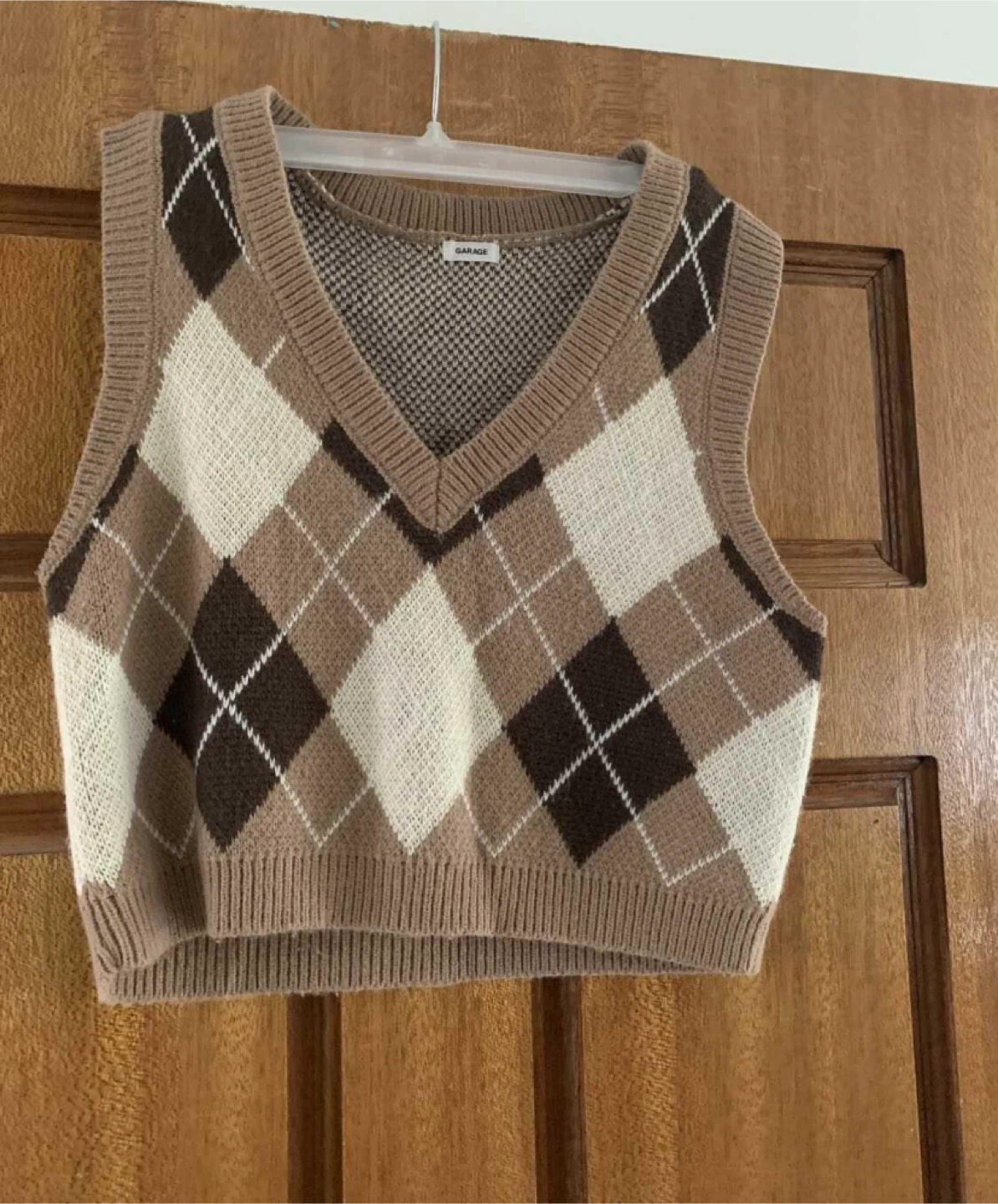 Garage Argyle Sweater Vest - beige medium