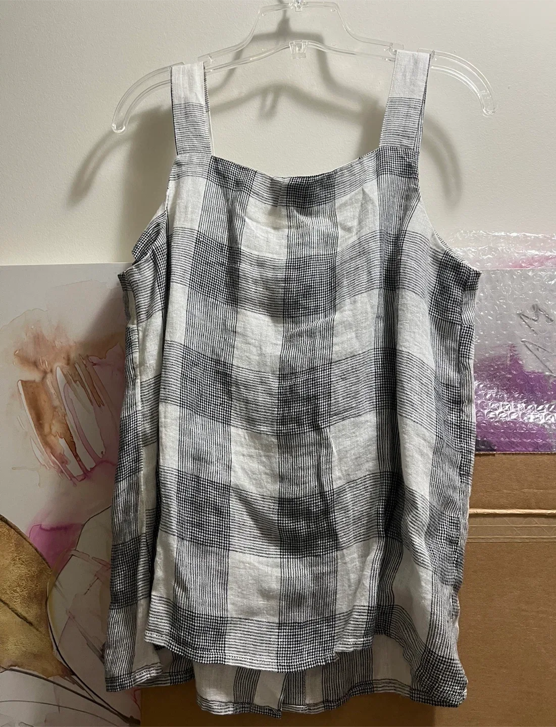 Mango Women's Linda Checked Linen Tank Top sz M image indicator(3)