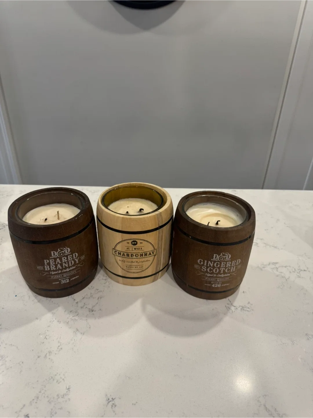 Barrel Candle Set - Pear Brandy, Chardonnay, Gingered Scotch image indicator(2)