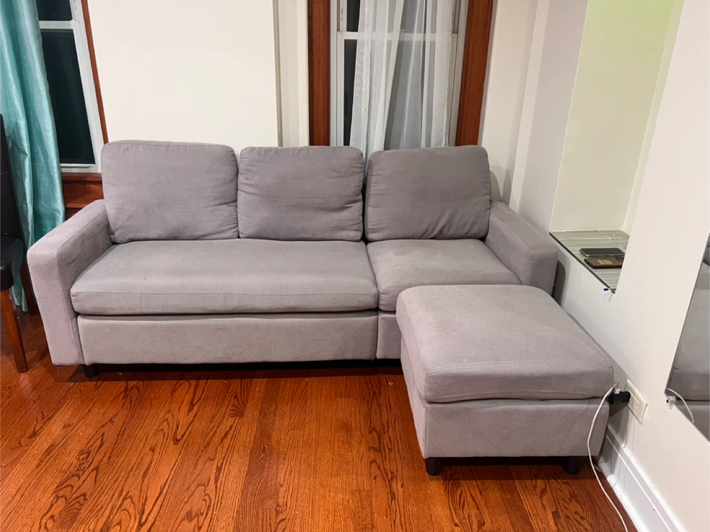 Gray Sofa with Ottoman