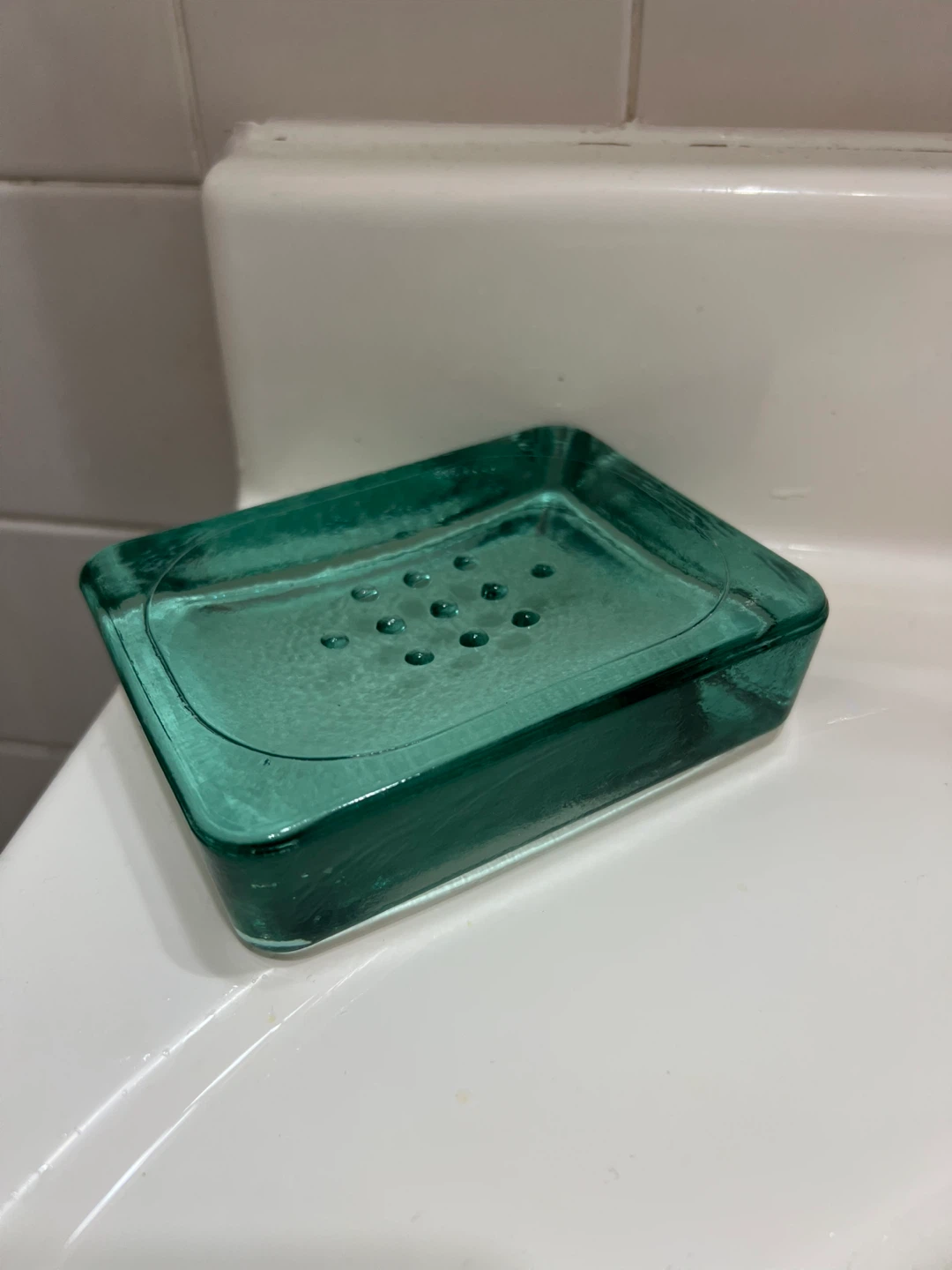 Green Glass Soap Dish